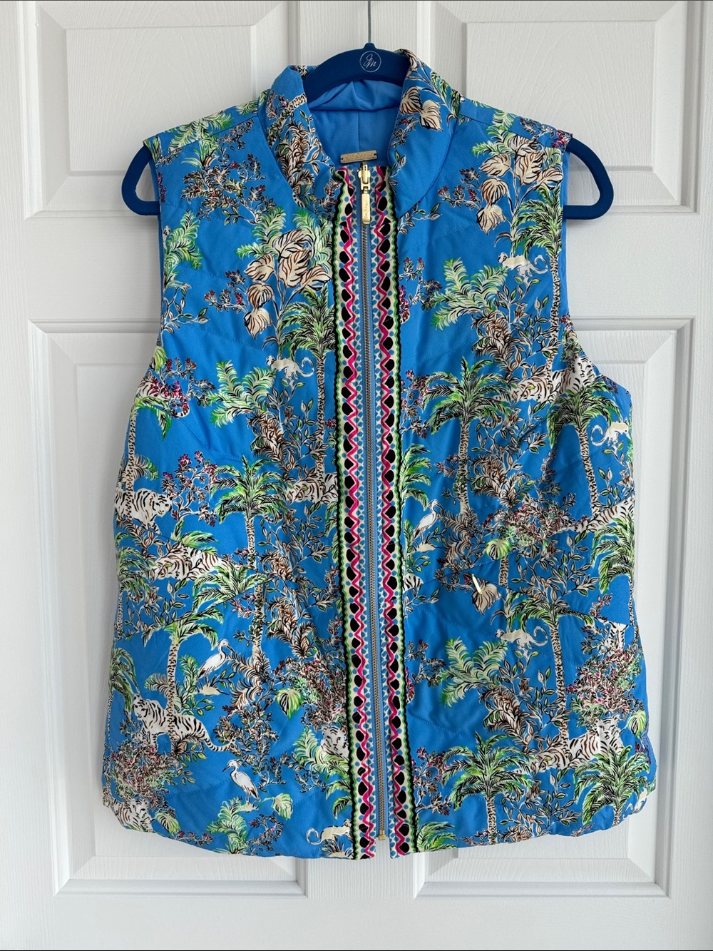Lilly Pulitzer Blue Tropical Print Quilted Puffer Vest